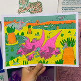 Neon Dinosaur A4 Print by Sarah Hingley