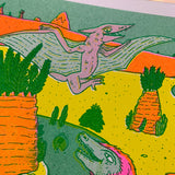 Neon Dinosaur A4 Print by Sarah Hingley